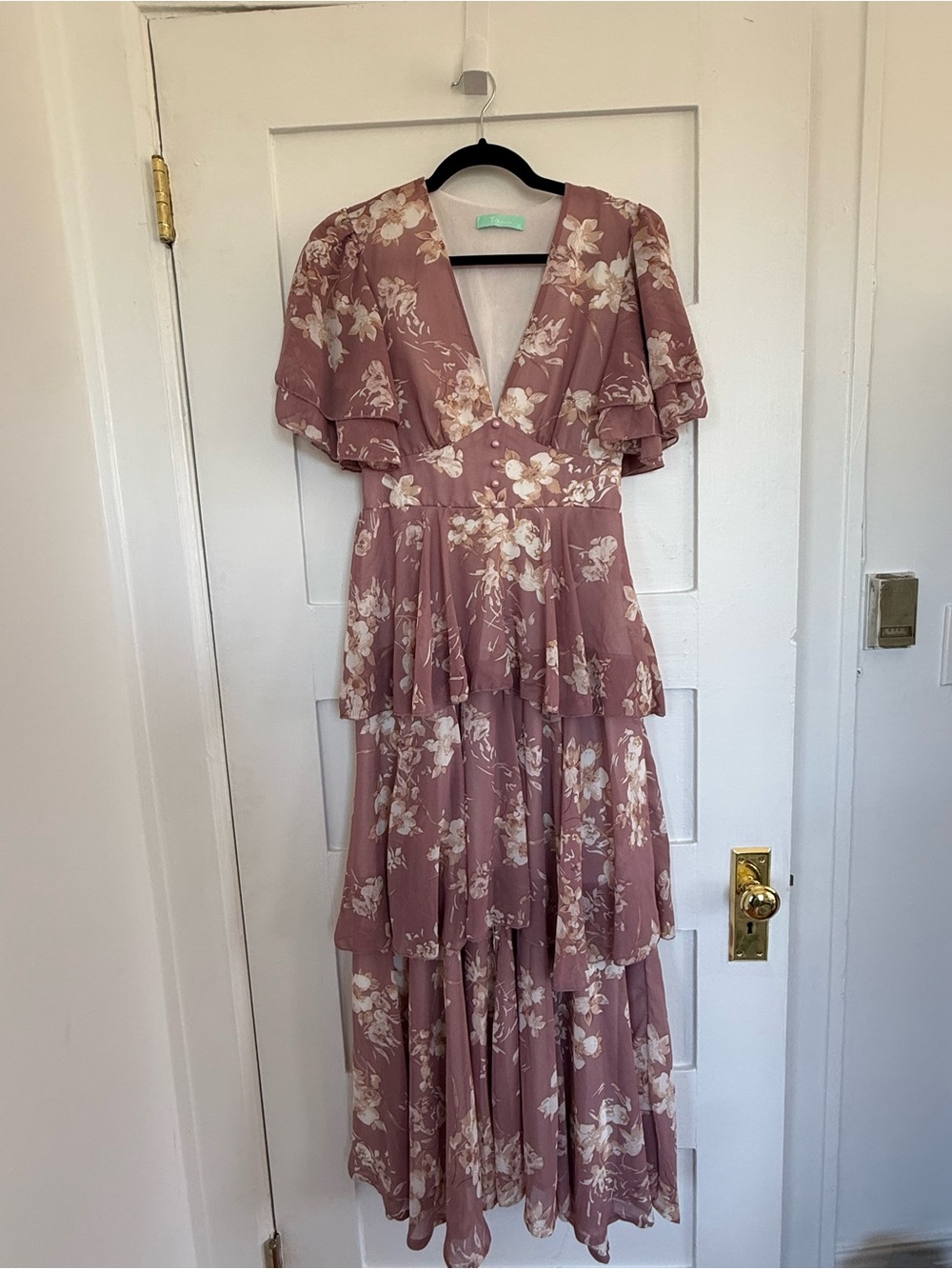 Floral Tiered V-Neck Maxi Dress in Dusty Rose
